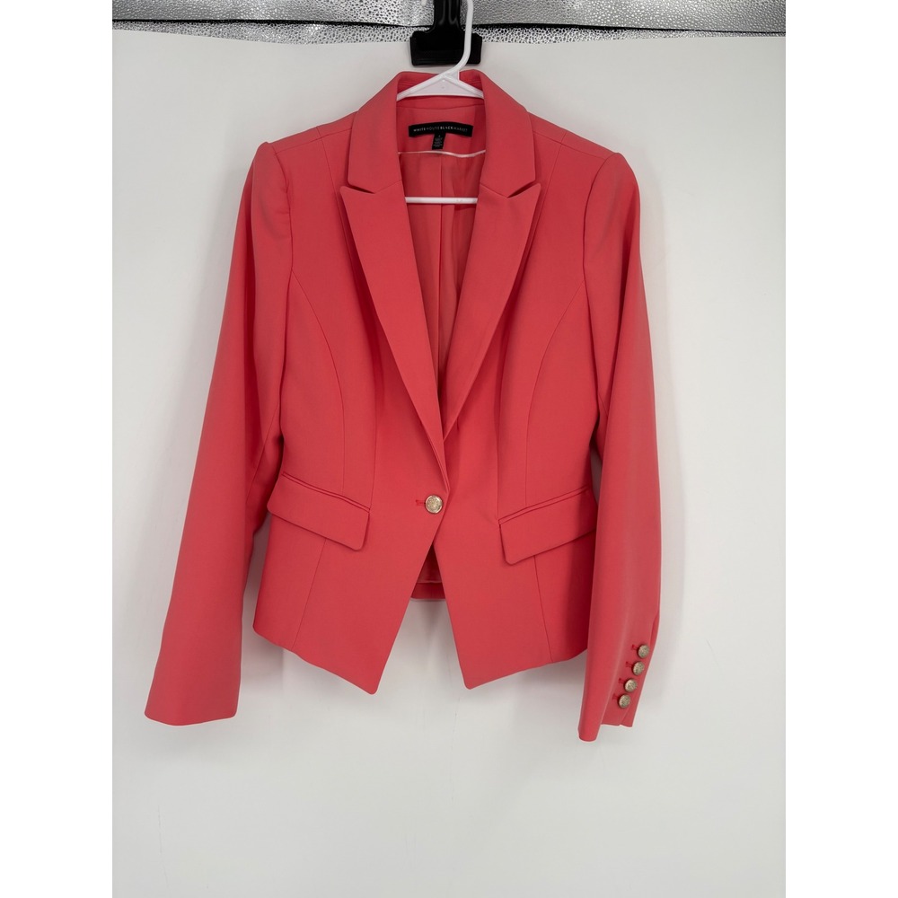 White House Black Market Blazer Women 4 Coral Pink Single Button Crest Detail